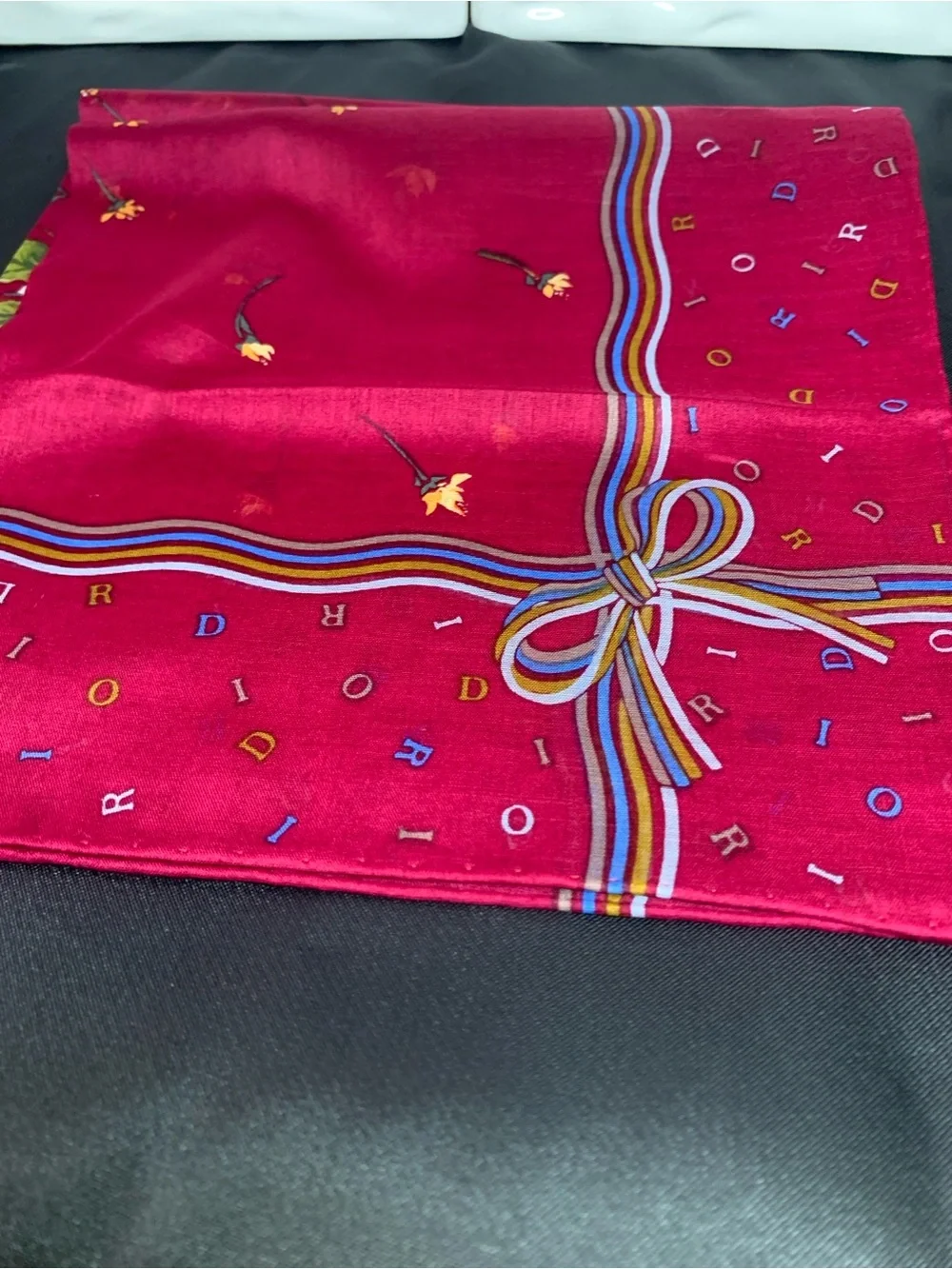 Christian Dior Floral Silk Scarf - Red with Multicolor Accents